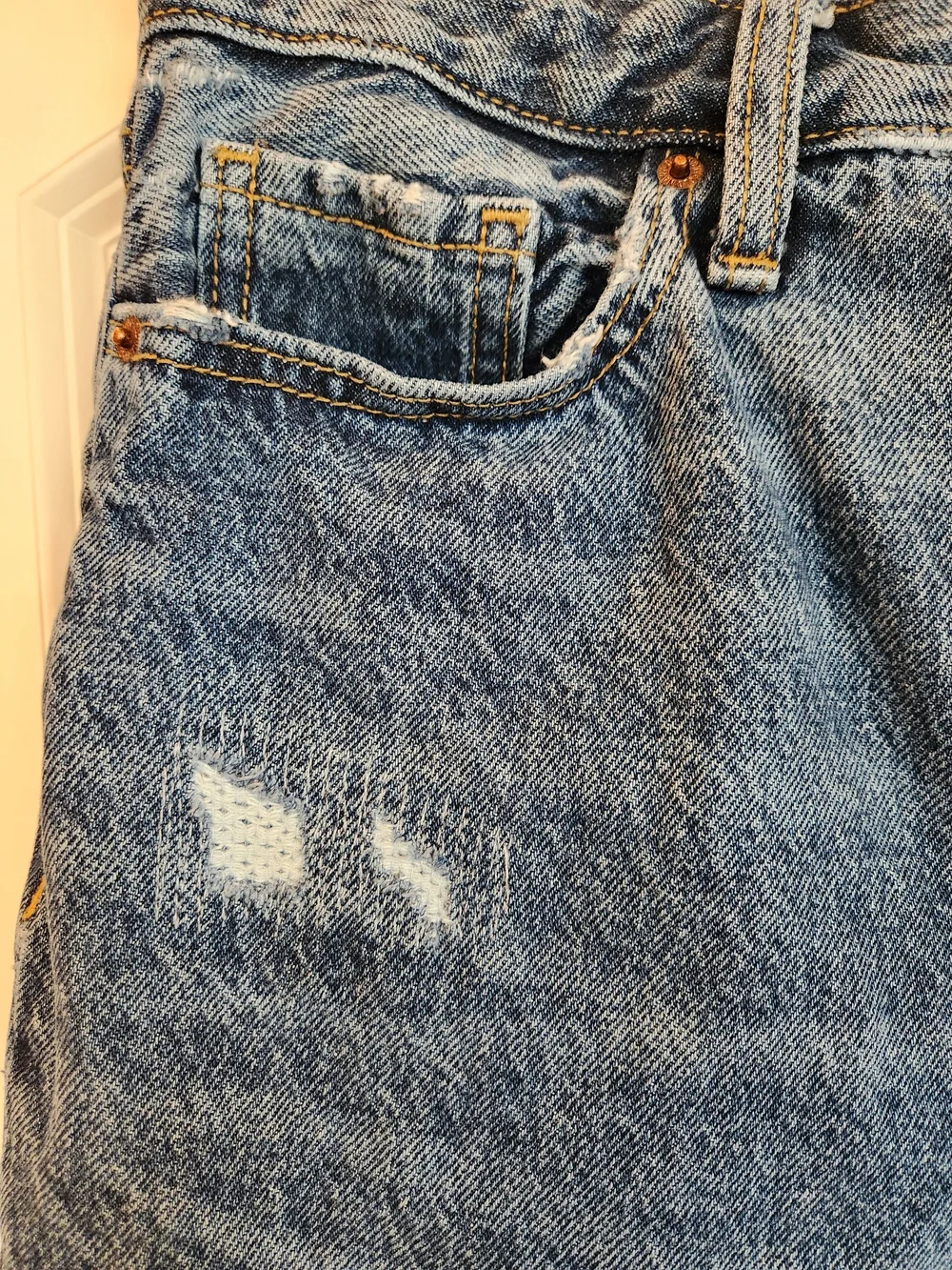 Old Navy Extra High Waisted Button Fly OG Straight Patchwork Jeans Size 10 Taper - Picture 9 of 15